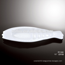 2016 hot sale hotel&restaurant rectangular white ceramic plates, Buffet used crockery plates, Fish Design porcelain